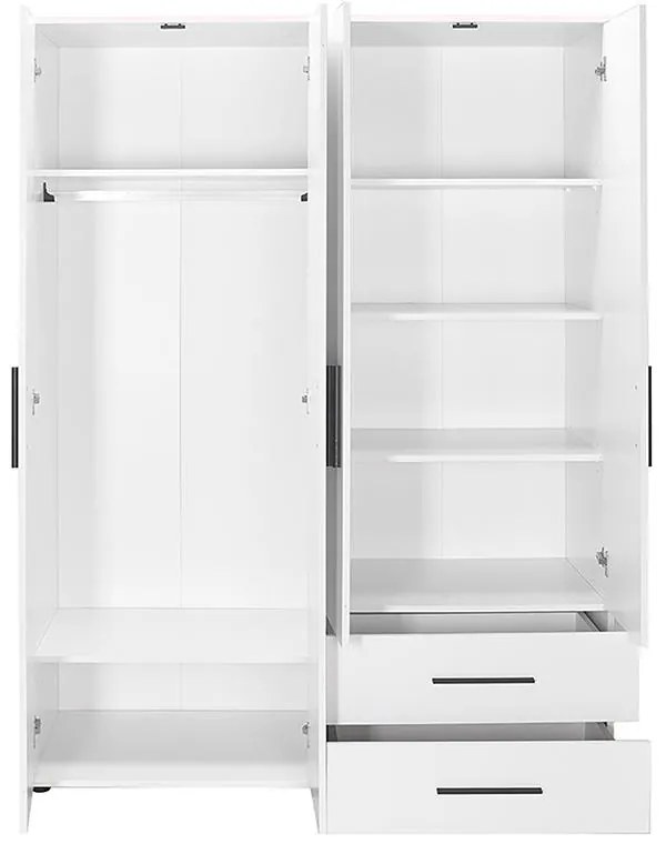 Ντουλάπα ρούχων Dynamic τετράφυλλη με συρτάρια χρώμα λευκό 137x52x187εκ 137x52x187 εκ.