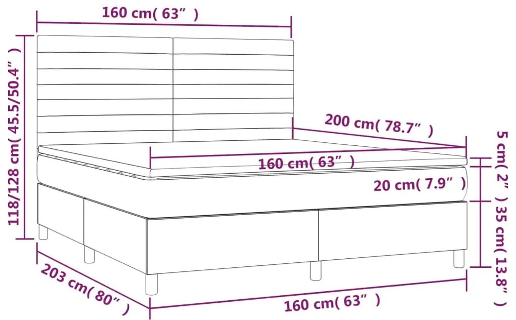 ΚΡΕΒΑΤΙ BOXSPRING ΜΕ ΣΤΡΩΜΑ &amp; LED ΑΝ.ΓΚΡΙ 160X200ΕΚ. ΥΦΑΣΜΑΤΙΝΟ 3134965