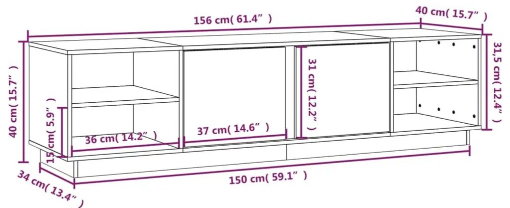 Έπιπλο Τηλεόρασης Γκρι 156x40x40 εκ. από Μασίφ Ξύλο Πεύκου - Γκρι