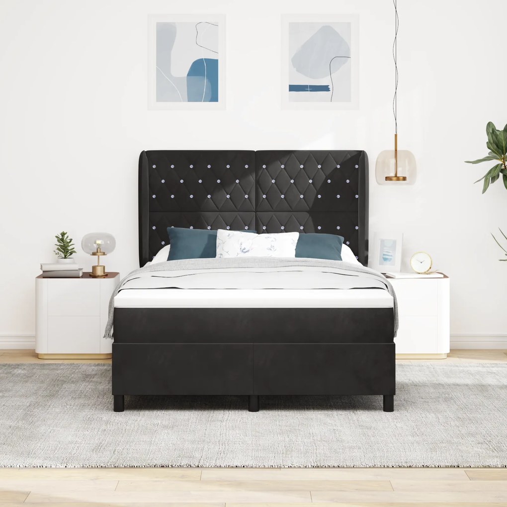 vidaXL Κρεβάτι Box Spring με Στρώμα Μαύρο 160x200 cm Βελούδο