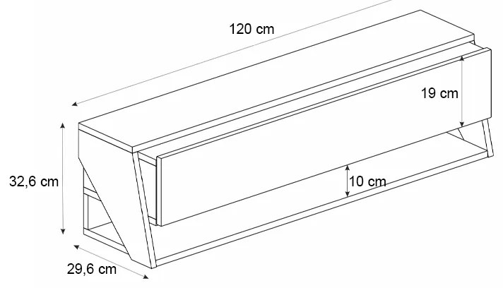 Έπιπλο τηλεόρασης επιτοίχιο Litos Megapap χρώμα sapphire oak - ανθρακί 120x29,6x32,6εκ.