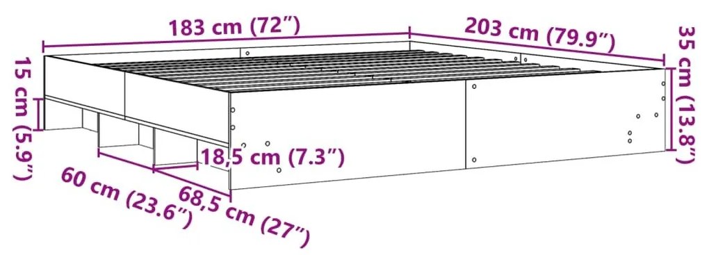 Πλαίσιο κρεβατιού χωρίς στρώμα 180x200 εκ. Επεξεργασμένο Ξύλο - Καφέ