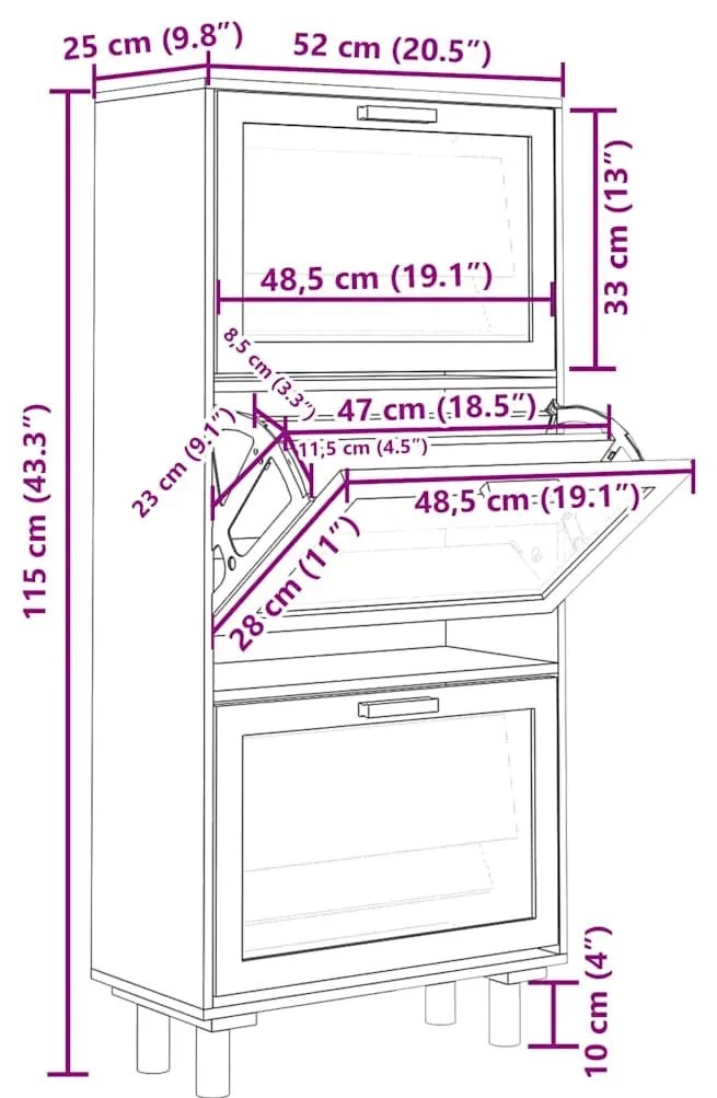 vidaXL Παπουτσοθήκη Καφέ 52x25x115 εκ. Επεξεργασμένο Ξύλο/Φυσικό Ρατάν
