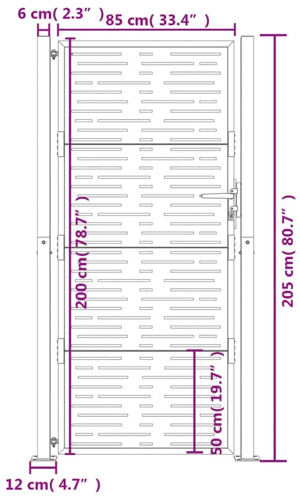 Πύλη Κήπου με Τετράγωνο Σχέδιο 105 x 205 εκ. από Ατσάλι Corten - Καφέ
