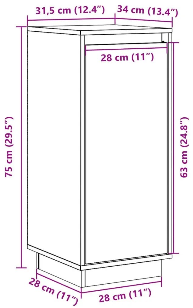 Ντουλάπι Γκρι 31,5 x 34 x 75 εκ. από Μασίφ Ξύλο Πεύκου - Γκρι