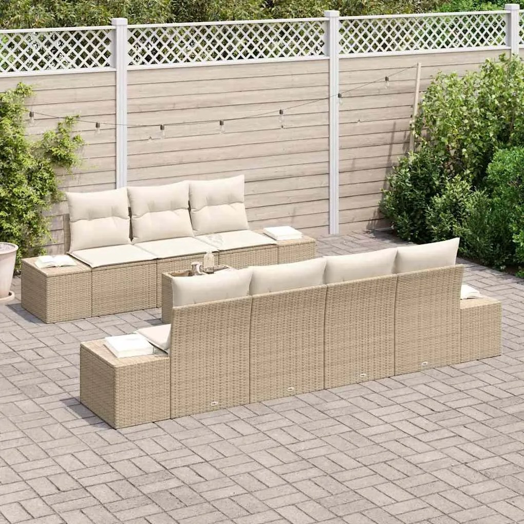 vidaXL Σετ Καναπέ Κήπου 8 pcs Μπεζ Πολυ ράταν