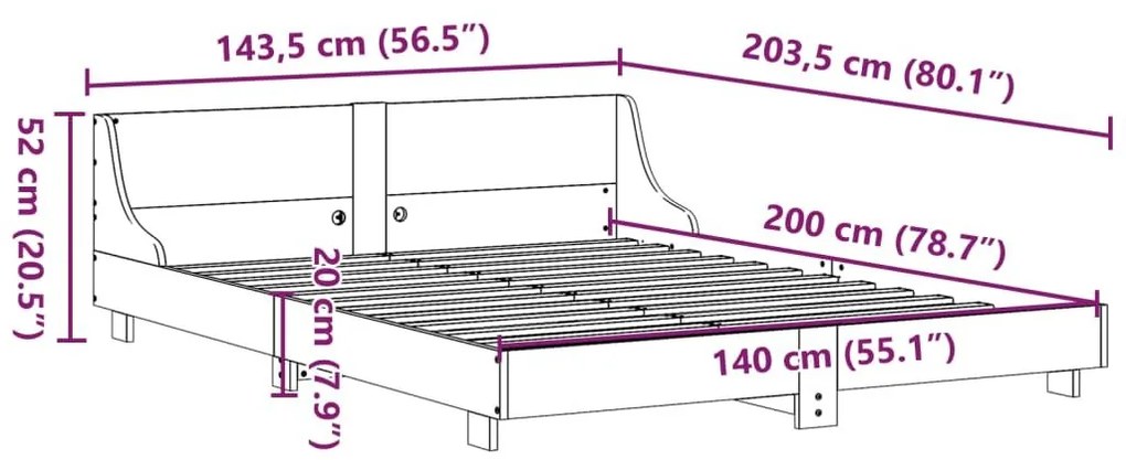 Σκελετός Κρεβατιού Χωρίς Στρώμα Καφέ 140x200 Μασίφ Ξύλο Πεύκου - Καφέ