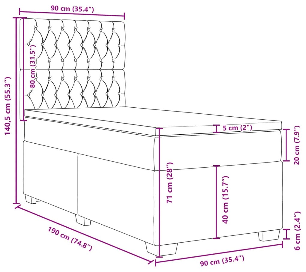 Κρεβάτι Boxspring με Στρώμα Taupe 90x190 εκ.Υφασμάτινο - Μπεζ-Γκρι