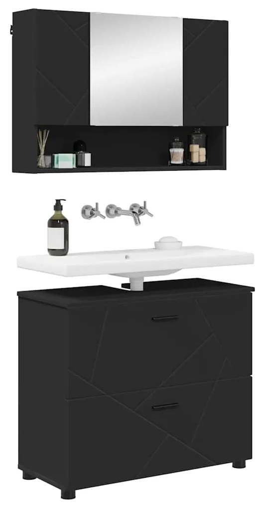 vidaXL Σετ Επίπλων Μπάνιου με συρτάρι 2 pcs Μαύρο 76,5 x 35 x 64 εκ