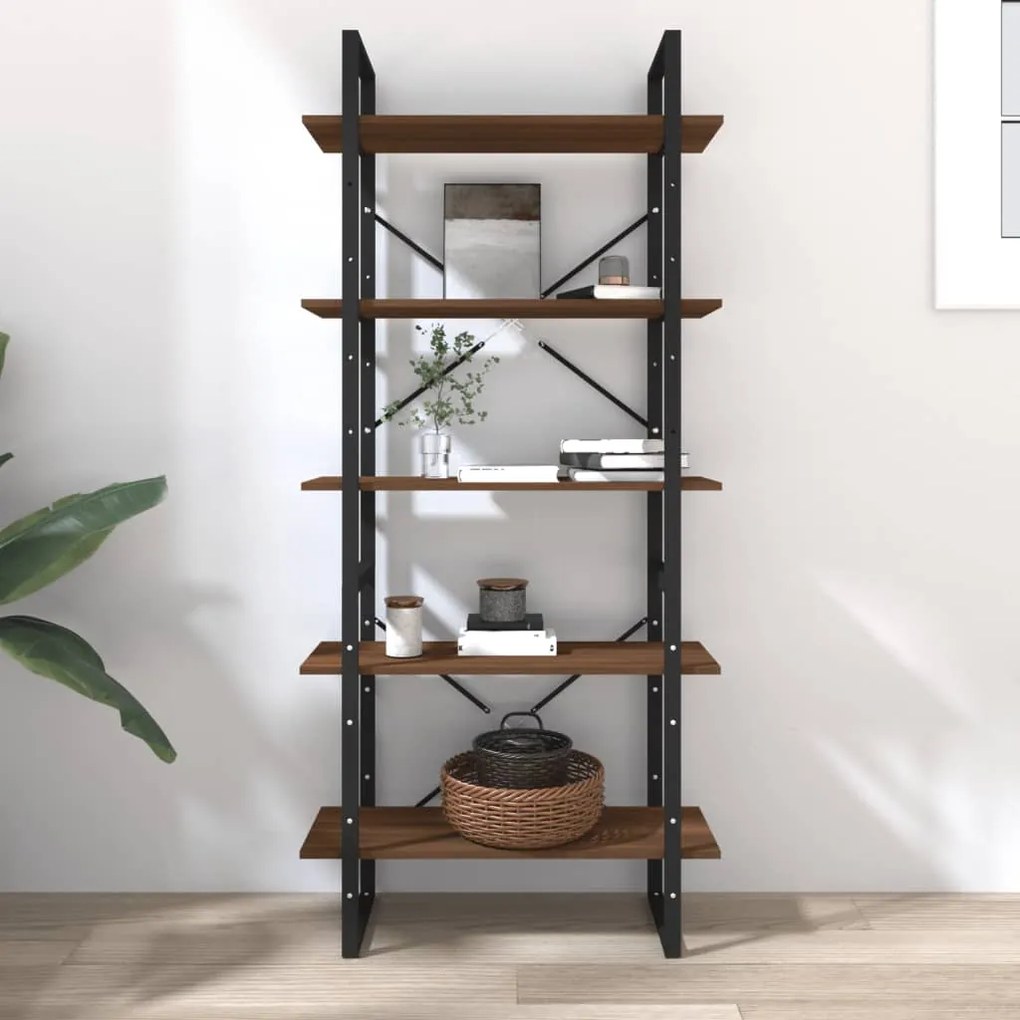 vidaXL Βιβλιοθήκη με 5 Ράφια Καφέ Δρυς 80x30x175 εκ. Επεξεργ. Ξύλο