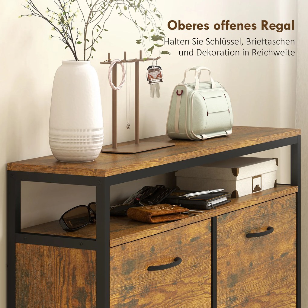 Ντουλάπι παπουτσιών HOMCOM με 4 αναδιπλούμενα συρτάρια, στενό σχεδιασμό, ανοιχτό ράφι, για 12-20 ζευγάρια παπούτσια, ατσάλι, καφέ