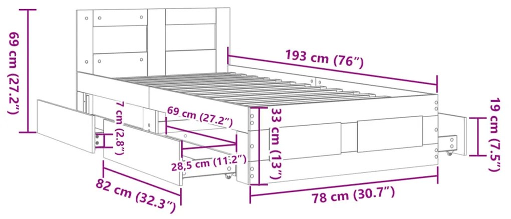 ΠΛΑΙΣΙΟ ΚΡΕΒΑΤΙΟΥ ΜΕ ΚΕΦΑΛΑΡΙ SONOMA ΔΡΥΣ 75X190 ΕΚ. ΕΠΕΞ. ΞΥΛΟ 3295620