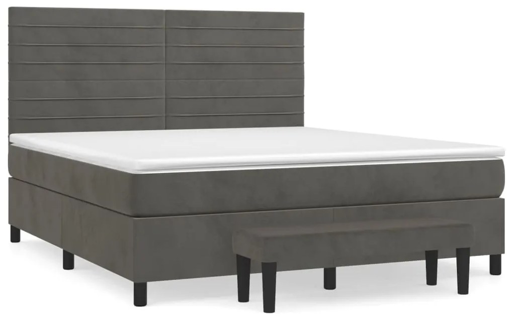 Κρεβάτι Boxspring με Στρώμα Σκούρο Γκρι 180x200 εκ. Βελούδινο - Γκρι