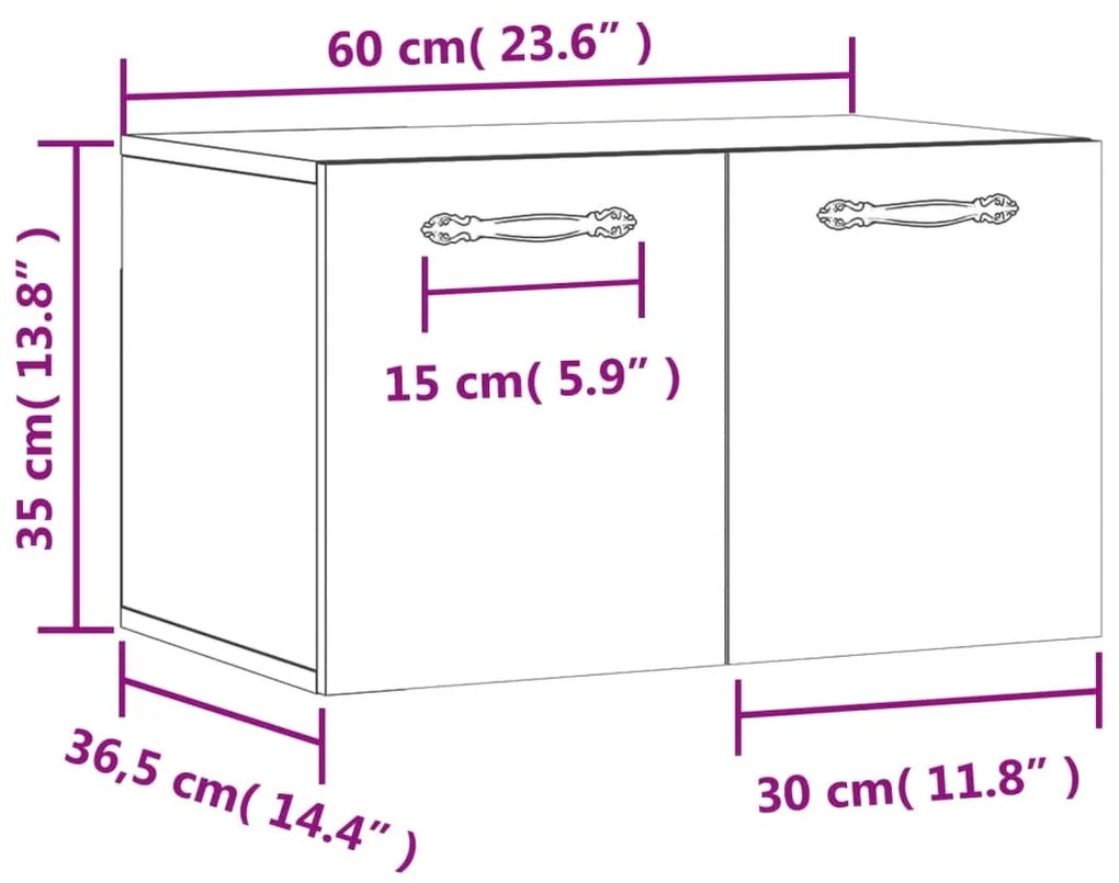 Ντουλάπι Τοίχου Γκρι Sonoma 60x36,5x35 εκ. Επεξεργασμένο Ξύλο - Γκρι