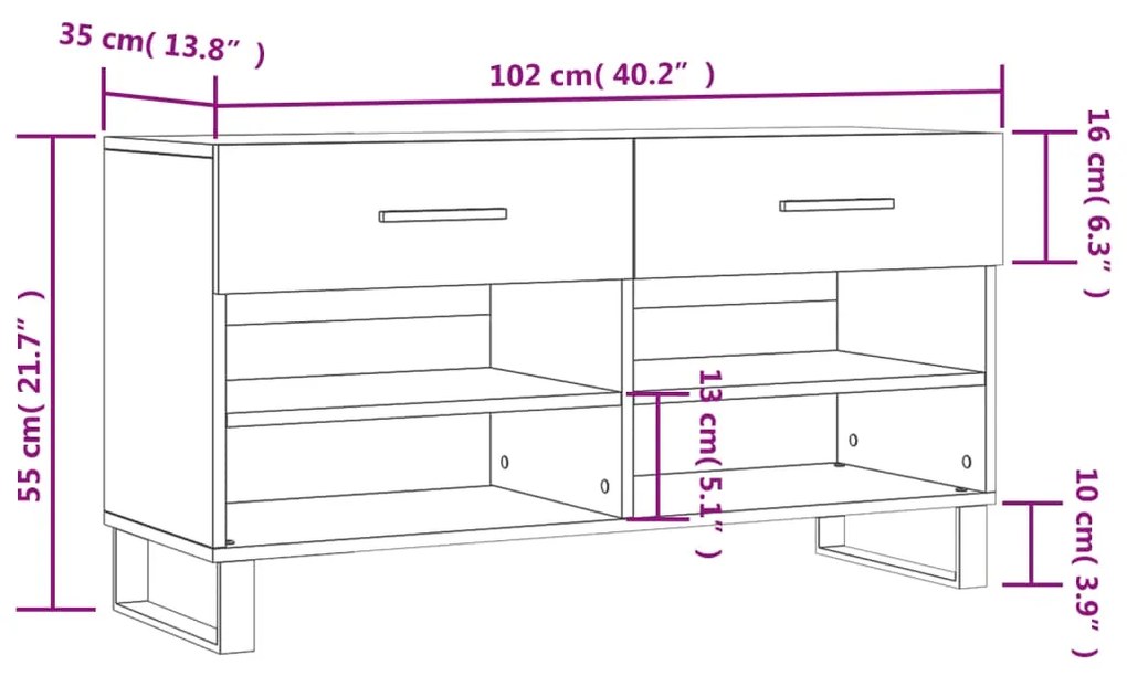 Παπουτσοθήκη Καπνιστή Δρυς 102x35x55 εκ. από Επεξεργασμένο Ξύλο - Καφέ