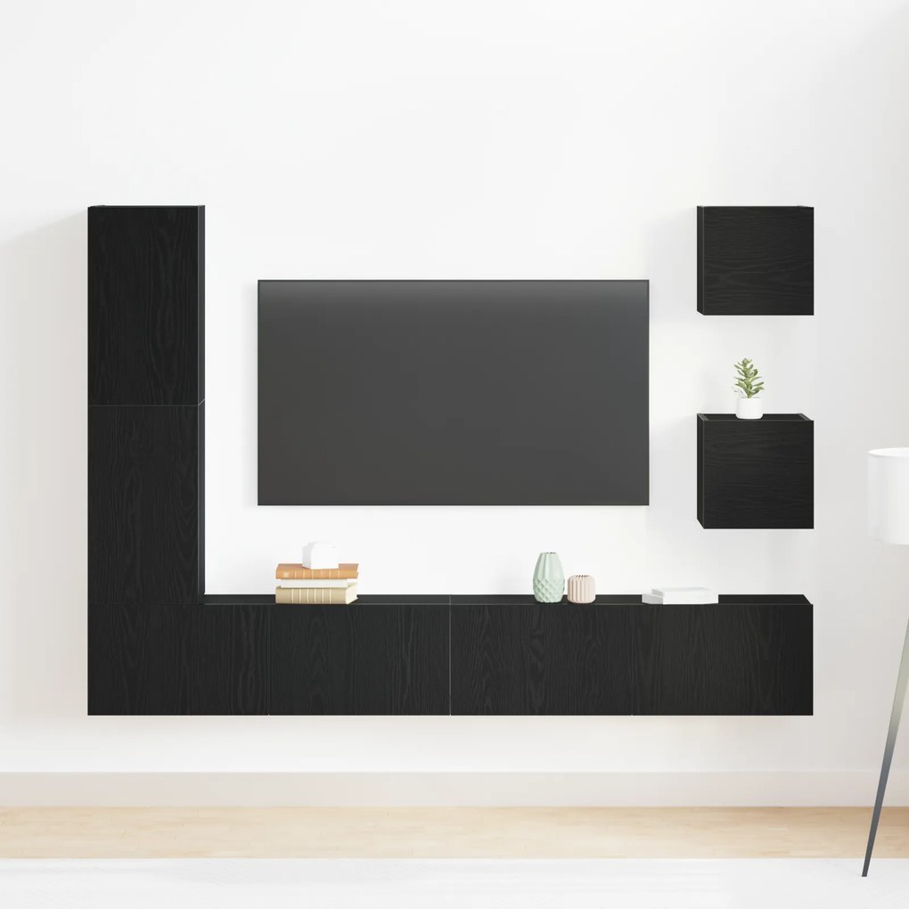 vidaXL Σετ Ντουλάπας Τηλεόρασης 6 τμχ Μαύρη Δρυς από Επεξεργασμένο Ξύλο