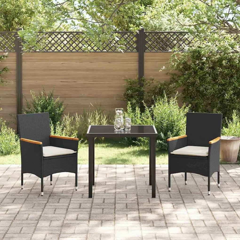vidaXL Σέτ φαγητού για κήπο με μαξιλάρι 3 pcs Μαύρο Πολυ ράταν