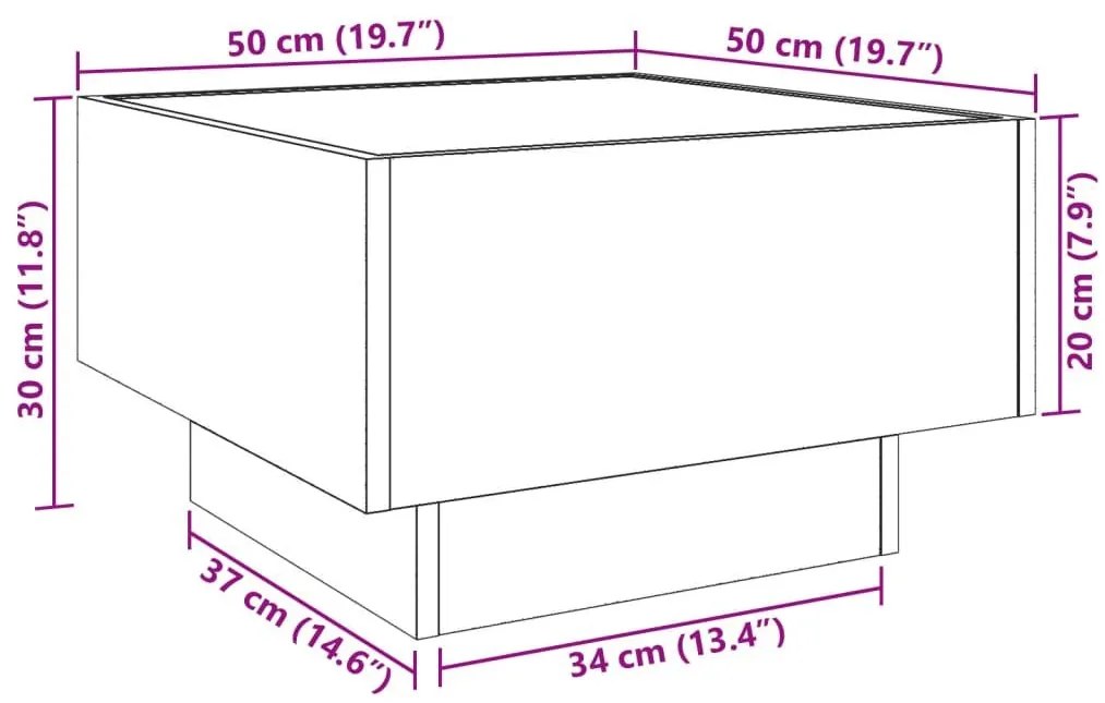 Τραπεζάκι Σαλονιού με LED Δρυς 50x50x30 εκ. Επεξεργασμένο Ξύλο - Καφέ