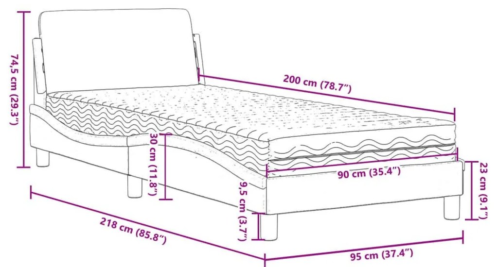 Κρεβάτι με Στρώμα Taupe 90x200 εκ. Υφασμάτινο - Μπεζ-Γκρι