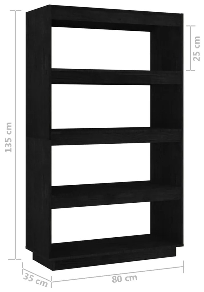 Βιβλιοθήκη/Διαχωριστικό Χώρου Μαύρο 80x35x135 εκ. Μασίφ Πεύκο - Μαύρο