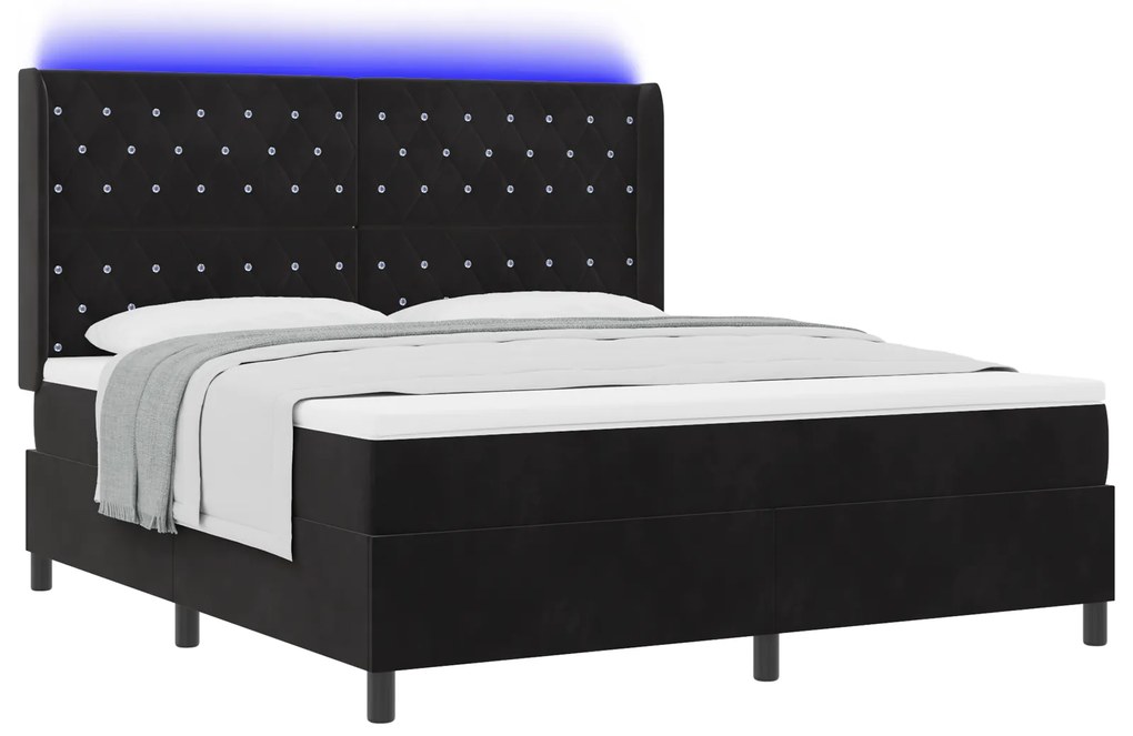 vidaXL Στρώμα Κρεβάτι με Στρώμα & LED Μαύρο 180x200 εκ. Βελούδο