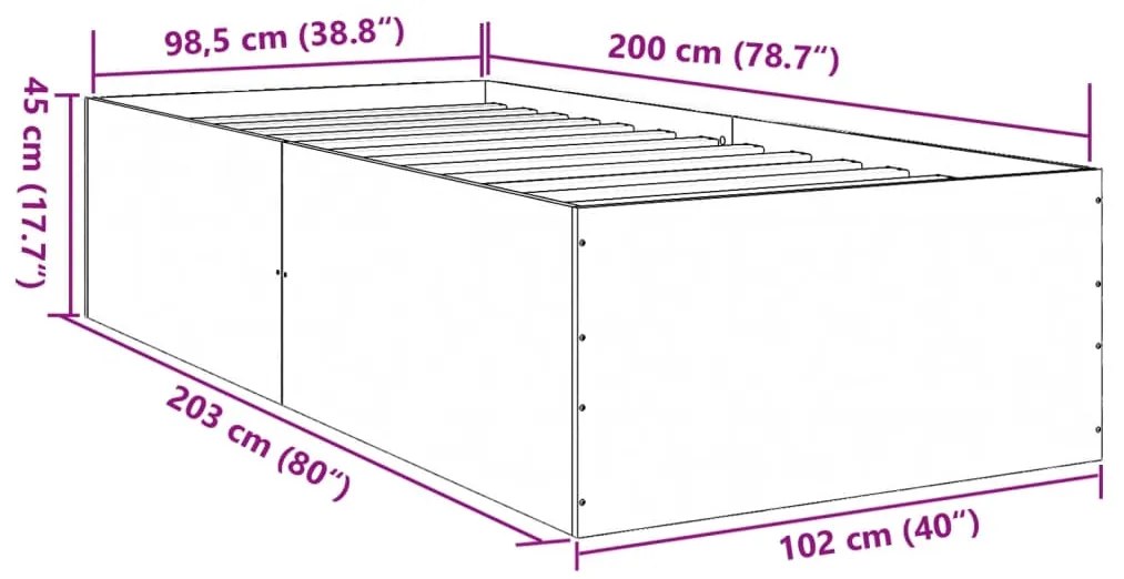 Πλαίσιο Κρεβατιού Γκρι Sonoma 100x200 εκ. Επεξεργασμένο Ξύλο - Γκρι