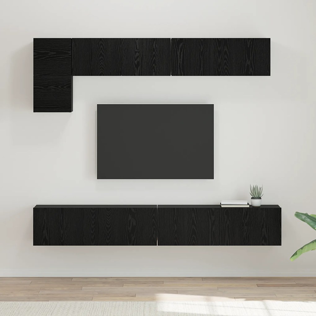 vidaXL Σετ επίπλου τηλεόρασης Επιτοίχιο 5 pcs Μαύρη Οξυά
