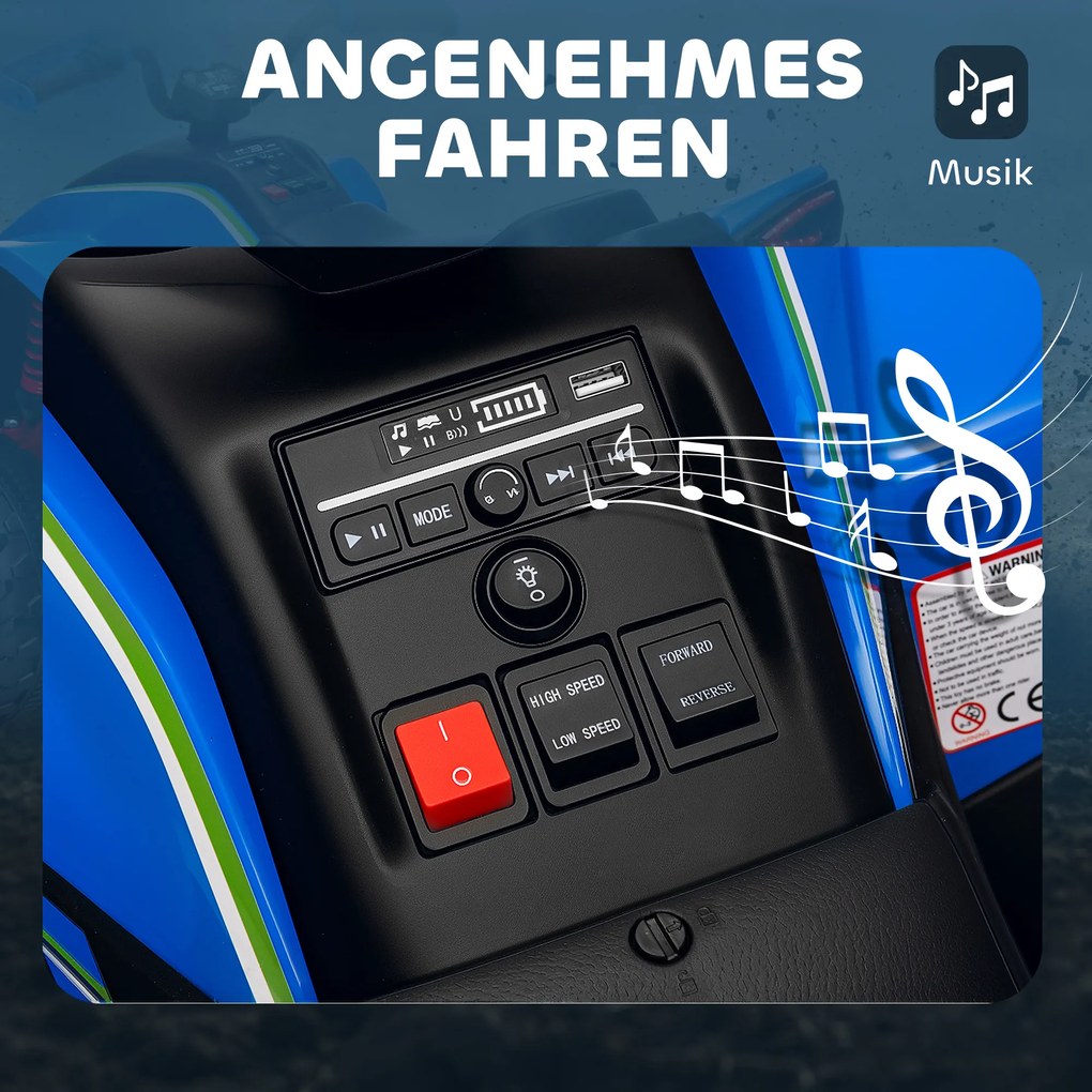 AIYAPLAY Ηλεκτρικό Τετράτροχο για Παιδιά, 3-6 km/h, Προβολείς LED, Μουσική, USB, για 3-8 ετών, Μπλε