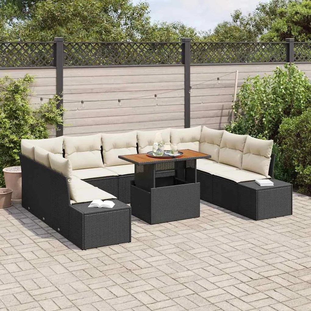 vidaXL Σέτ φαγητού για κήπο 10 pcs Μαύρο, Κρέμα 100 x 55 x 73 εκ