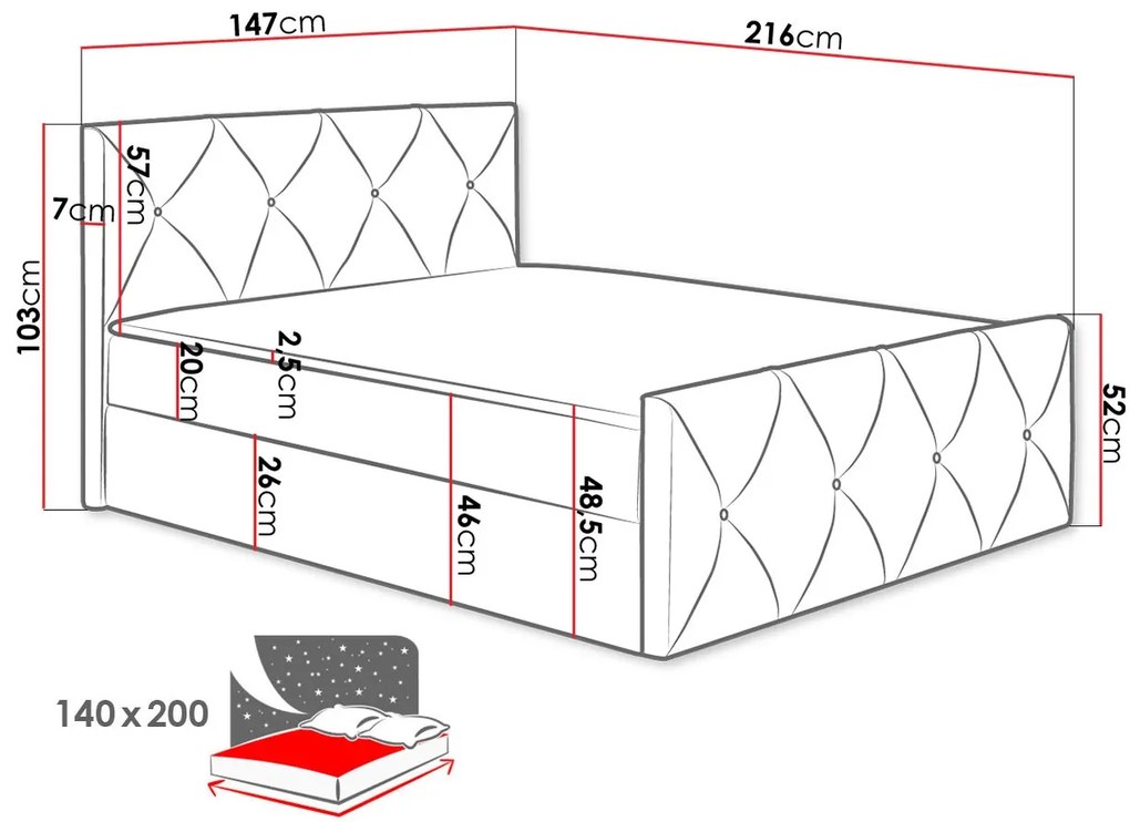 Επενδυμένο κρεβάτι Crystal Lux-Ladi-140 x 200 εκ.