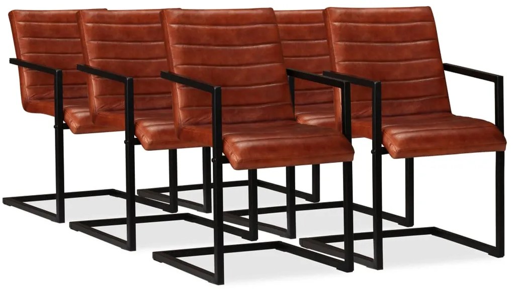 vidaXL Καρέκλες Τραπεζαρίας 6 τεμ. Καφέ από Γνήσιο Δέρμα