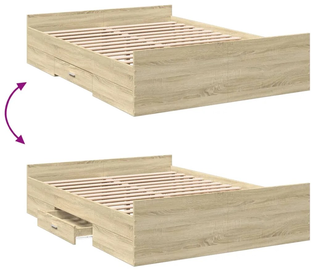 vidaXL Πλαίσιο Κρεβατιού με συρτάρια Sonoma Δρυς 120x200εκ. Επεξ. Ξύλο