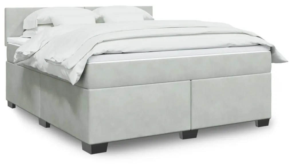 Κρεβάτι Boxspring με Στρώμα Ανοιχτό Γκρι 180x200 εκ. Βελούδινο