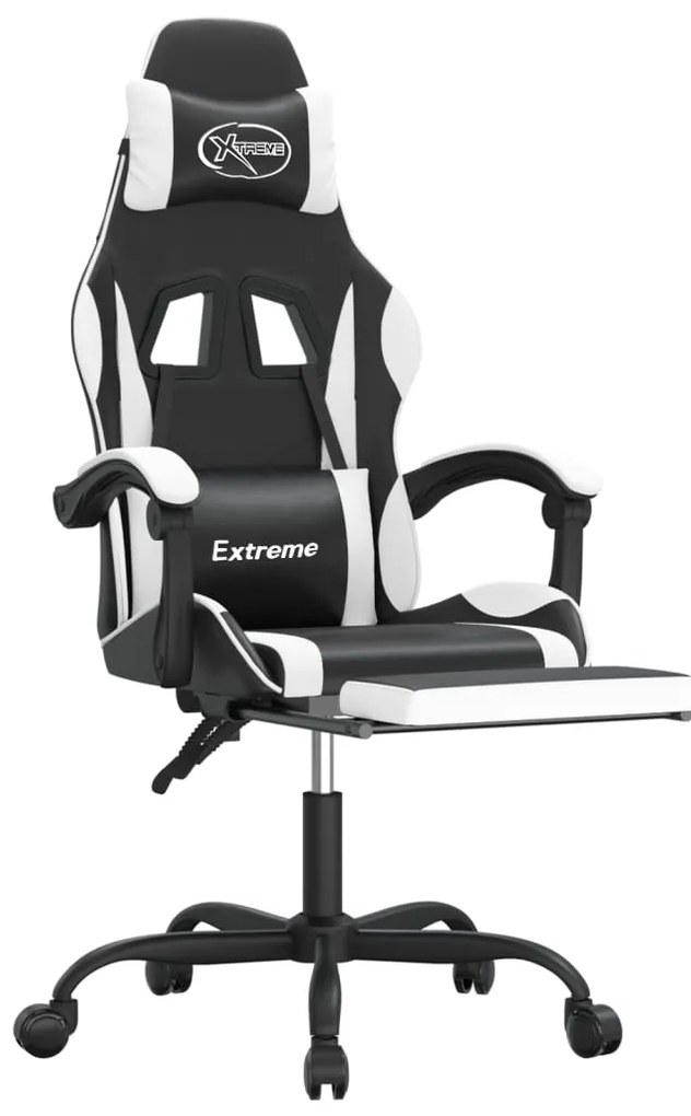 vidaXL Καρέκλα Gaming Μασάζ Υποπόδιο Μαύρο/Λευκό από Συνθετικό Δέρμα