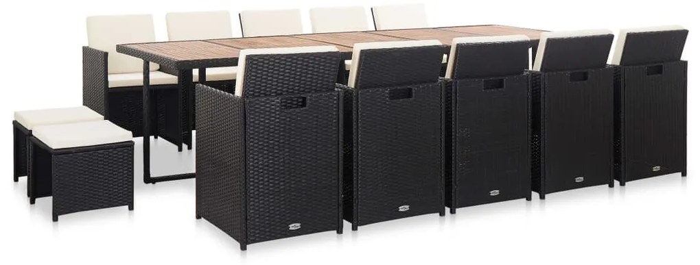 vidaXL Σετ Τραπεζαρίας Εξ. Χώρου 15 τεμ. Μαύρο Συνθ. Ρατάν + Μαξιλάρια