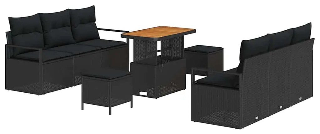 vidaXL Σετ Καναπέ Κήπου με μαξιλάρι 9 pcs Μαύρο Πολυ ράταν
