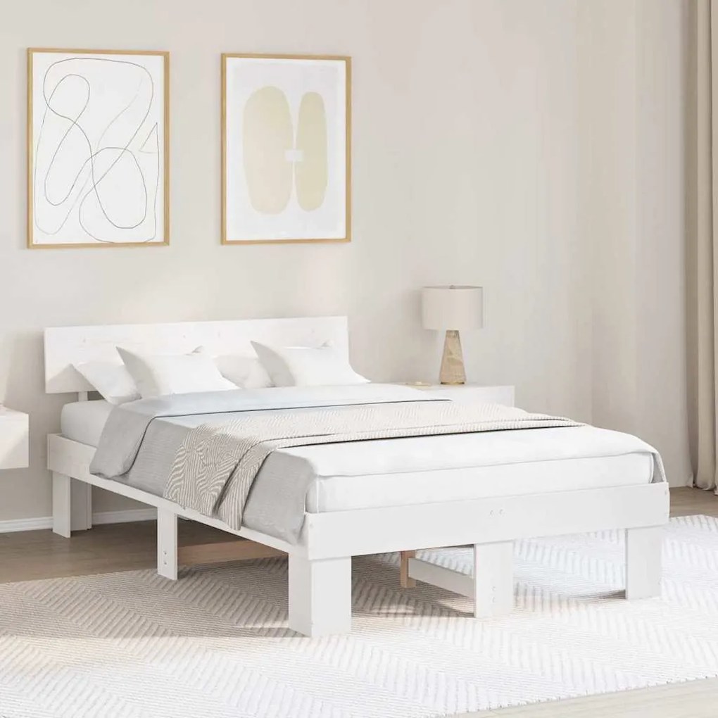 vidaXL Σκελετός Κρεβατιού Λευκό 135 x 190 cm Μασίφ ξύλο πεύκου