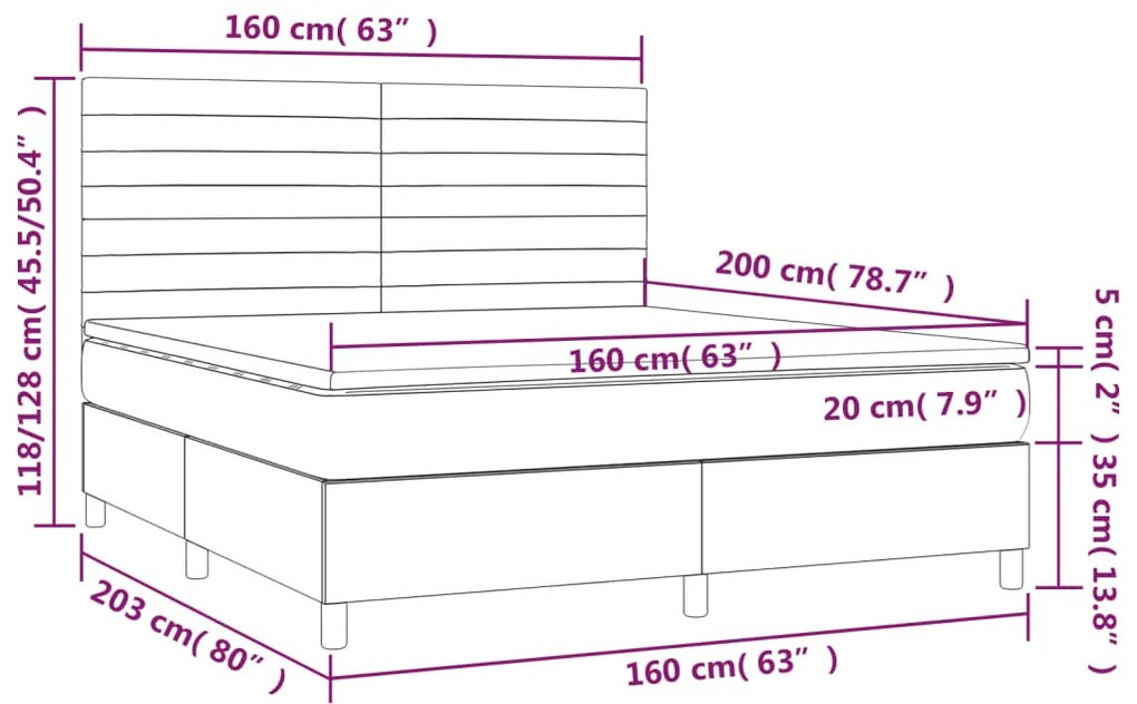 ΚΡΕΒΑΤΙ BOXSPRING ΜΕ ΣΤΡΩΜΑ &amp; LED ΜΑΥΡΟ 160X200 ΕΚ. ΥΦΑΣΜΑΤΙΝΟ 3134967