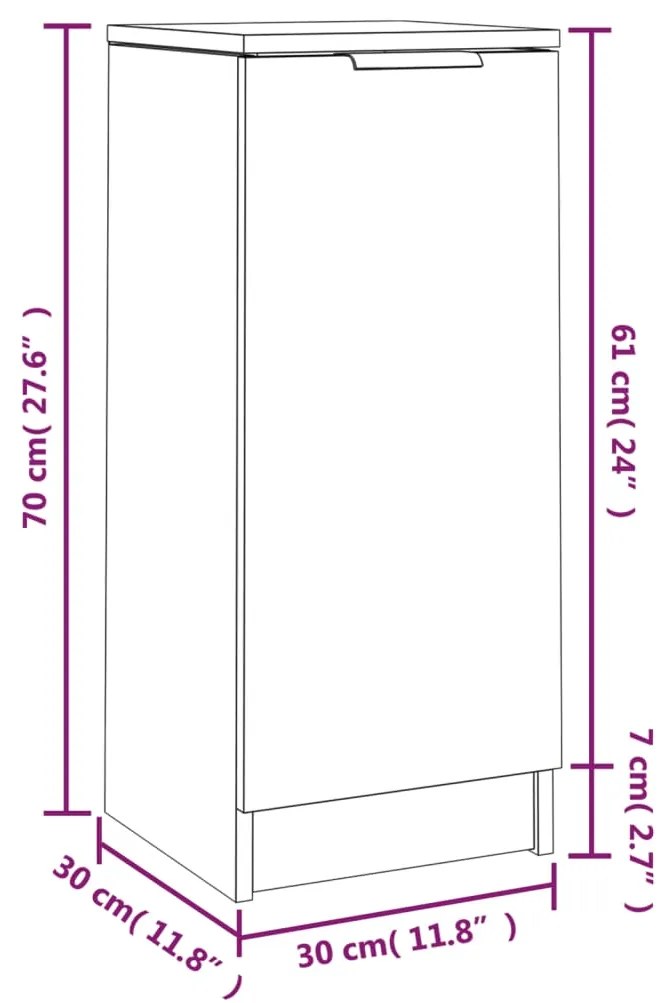 Ντουλάπια 2 τεμ. Μαύρα 30 x 30 x 70 εκ. από Επεξεργασμένο Ξύλο - Μαύρο