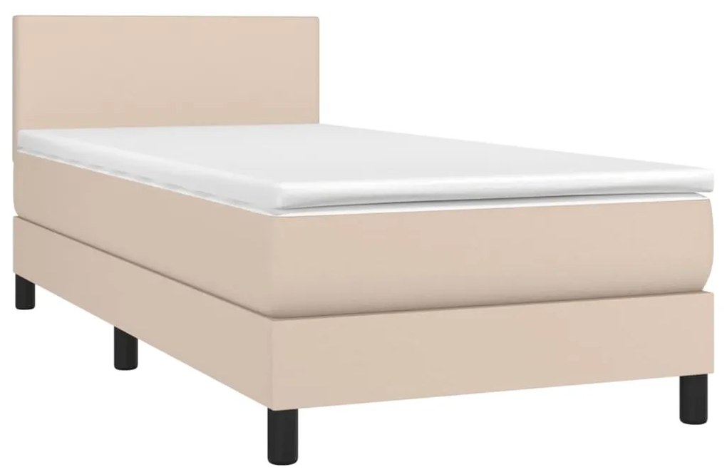 Κρεβάτι Boxspring Στρώμα&amp;LED Καπουτσίνο 90x190 εκ. Συνθ. Δέρμα - Καφέ