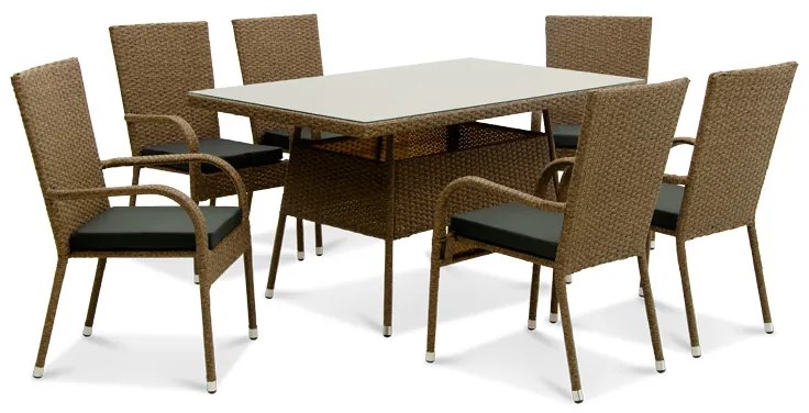 Σετ τραπεζαρίας "VANNA" 7τμχ από wicker σε καφέ χρώμα 150x90x77
