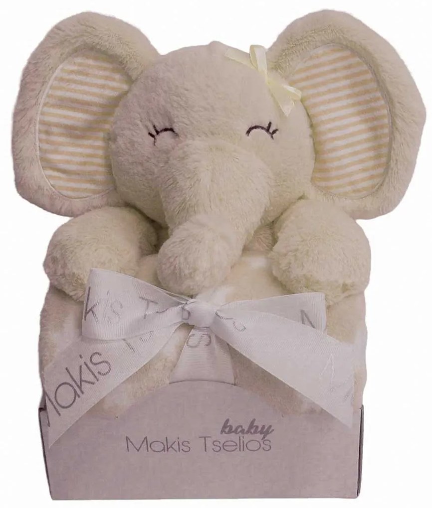 Κουβέρτα Fleece Αγκαλιάς (80x110) + Λούτρινο Makis Tselios Elephant Beige