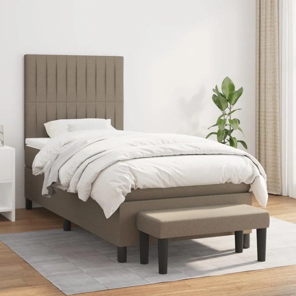 Κρεβάτι Boxspring με Στρώμα Taupe 90x200 εκ. Υφασμάτινο