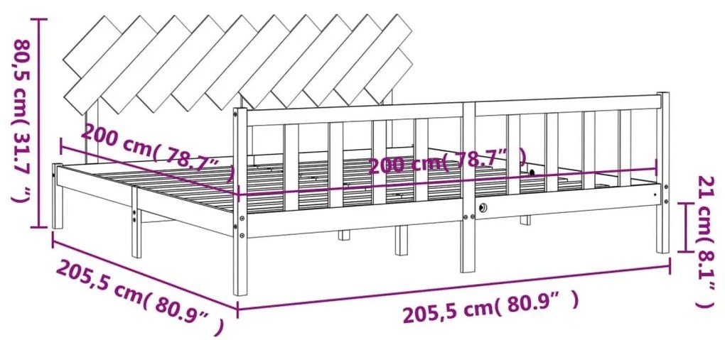 Πλαίσιο Κρεβατιού με Κεφαλάρι Γκρι 200x200 εκ. Μασίφ Ξύλο - Γκρι