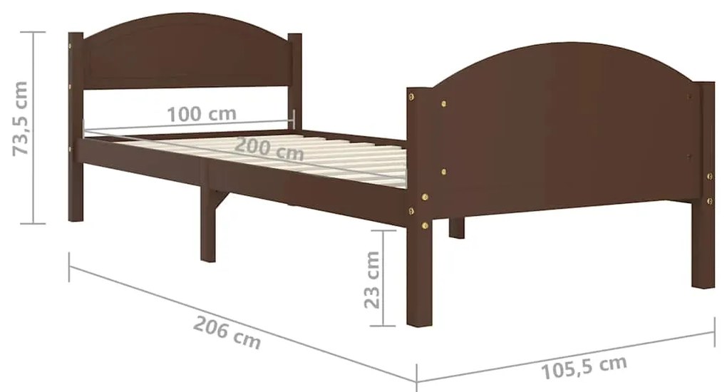 vidaXL Πλαίσιο Κρεβατιού Σκούρο Καφέ 100 x 200 εκ. Μασίφ Ξύλο Πεύκου