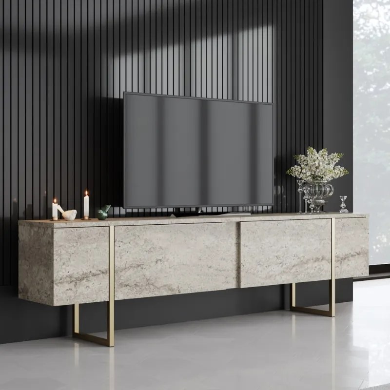 Έπιπλο τηλεόρασης Luxe Megapap χρώμα travertine - χρυσό 180x30x50εκ. - GP052-0117,4