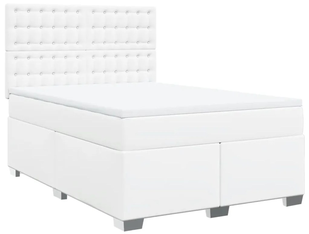 Κρεβάτι Boxspring με Στρώμα Λευκό 140x190εκ.από Συνθετικό Δέρμα - Λευκό