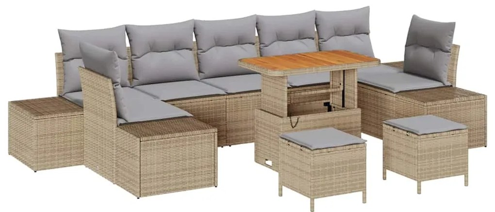 vidaXL Σετ Καναπέ Κήπου με μαξιλάρι 10 pcs Μπεζ Πολυ ράταν