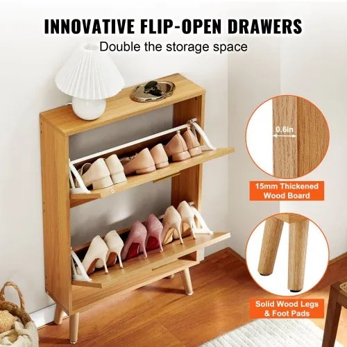 VEVOR Shoe Cabinet with 2 Flip Drawers Rattan Shoe Storage Cabinet for Entryway