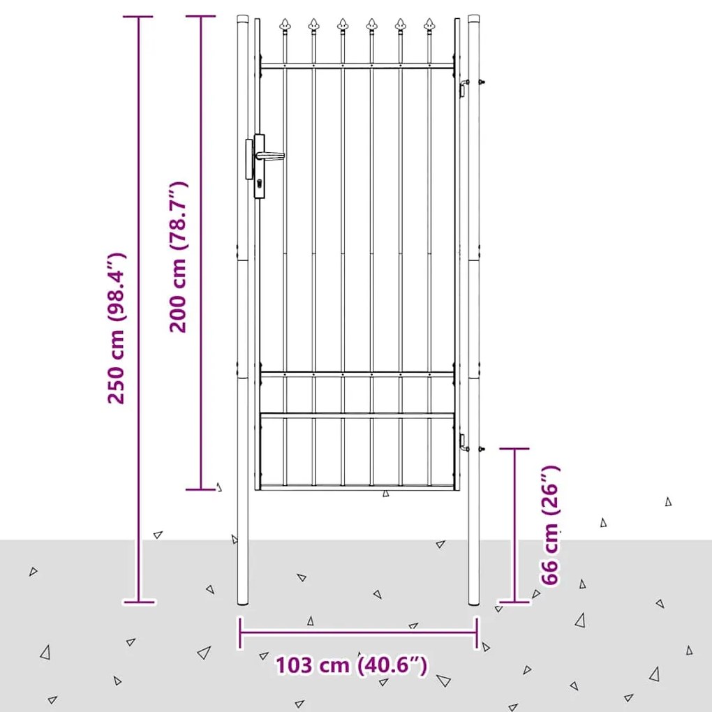 vidaXL Πύλη Φράχτη Γκρι 100 x 200 cm Χάλυβας με Επικάλυψη Πούδρας